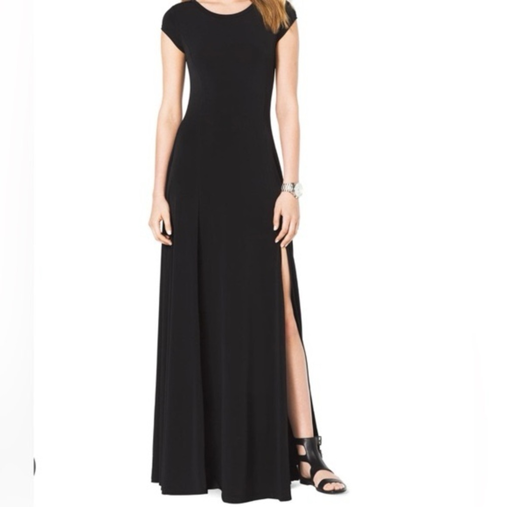 MICHAEL Michael Kors Black Cap-Sleeve Maxi Dress with Slit (some wear)